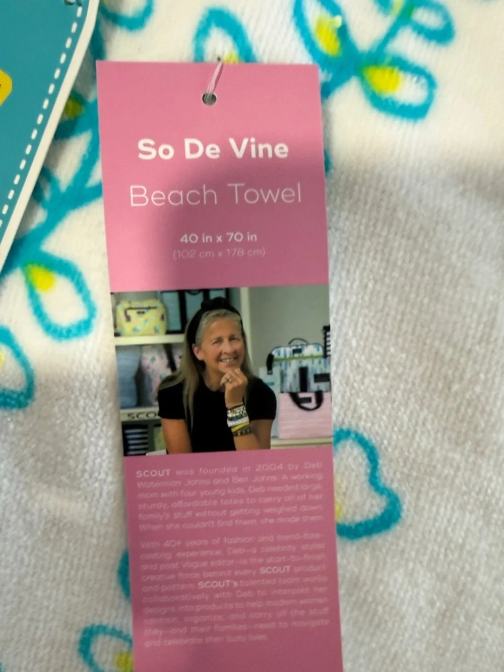 Scout So De Vine Floral Stripe Beach Oversized Towel in White, Pink & Teal 40x70